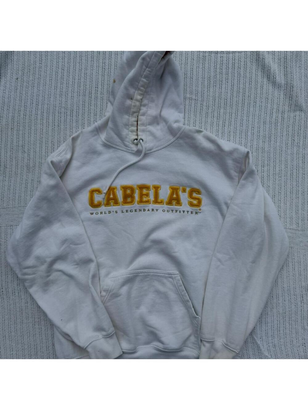 Cabela's White Hoodie with Yellow Embroidered Logo Size Large